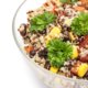 quinoa and black bean salad in clear bowl