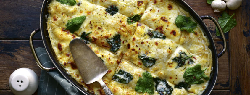 Creamy Spaghetti Squash, Wild Mushroom and Spinach Bake