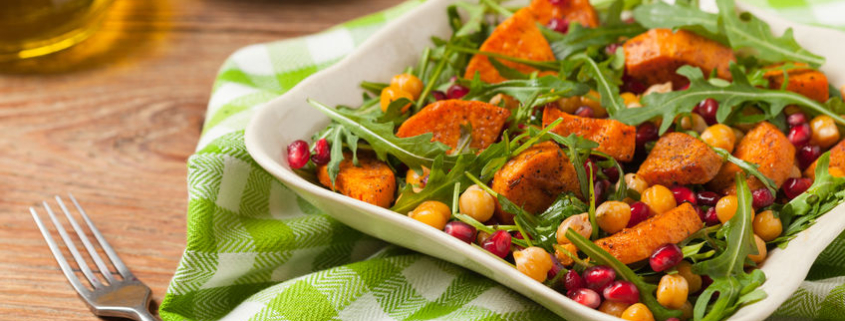 Kale salad with roasted sweet potatoes