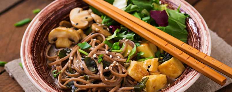 mushroom soba noodle bowl with tofu