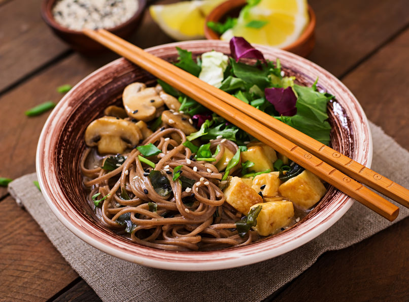 mushroom soba noodle bowl with tofu