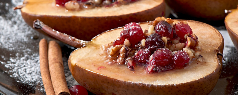 Baked Pears with Honey, Cranberries and Walnuts